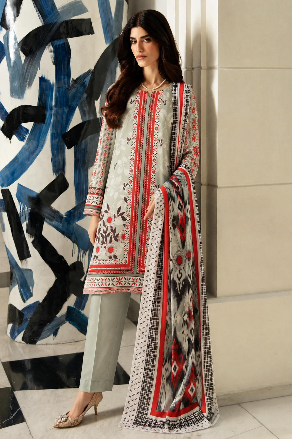 Digital Printed Linen 3-Piece Suit