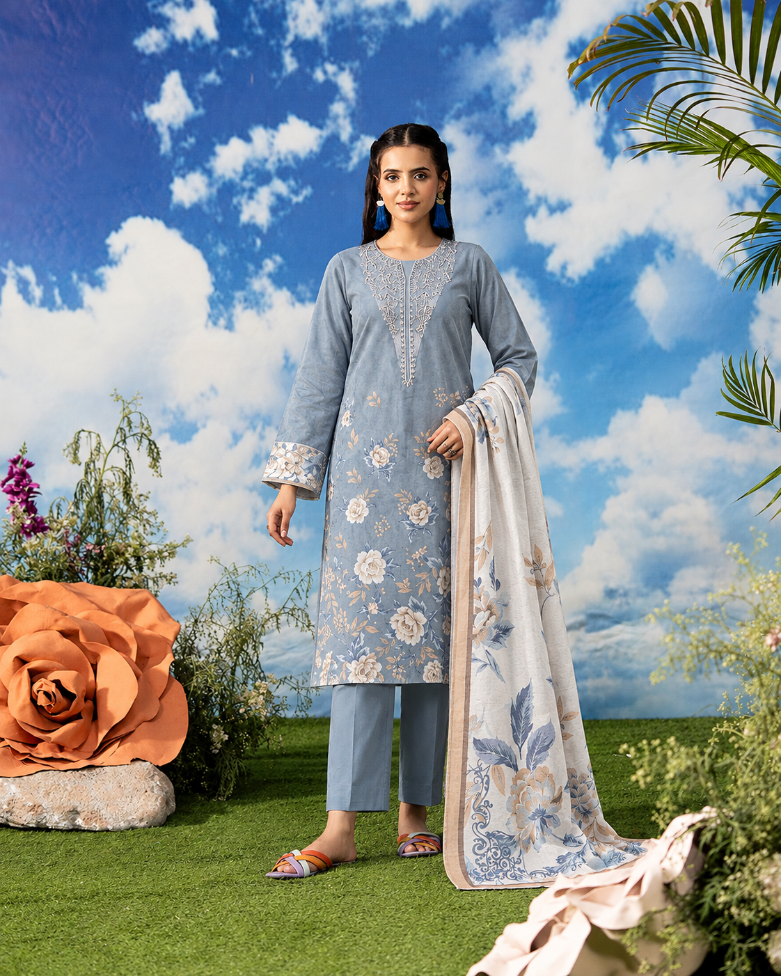 3-Piece Printed Embroidered Karandi Suit