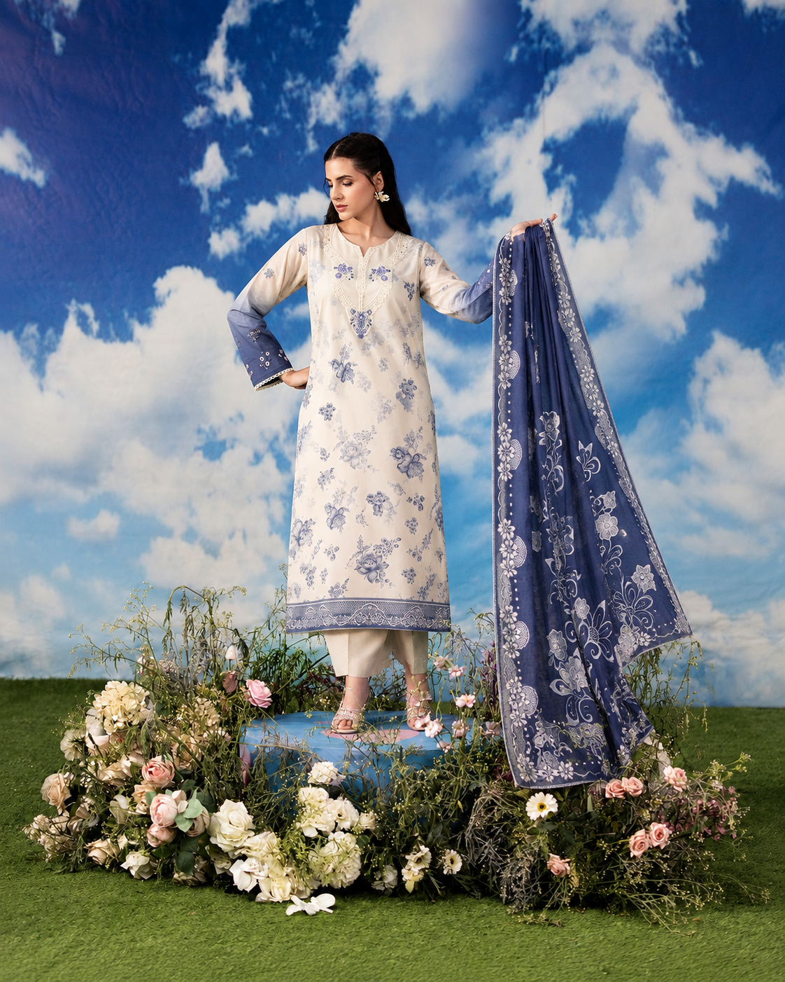 3-Piece Printed Embroidered Karandi Suit