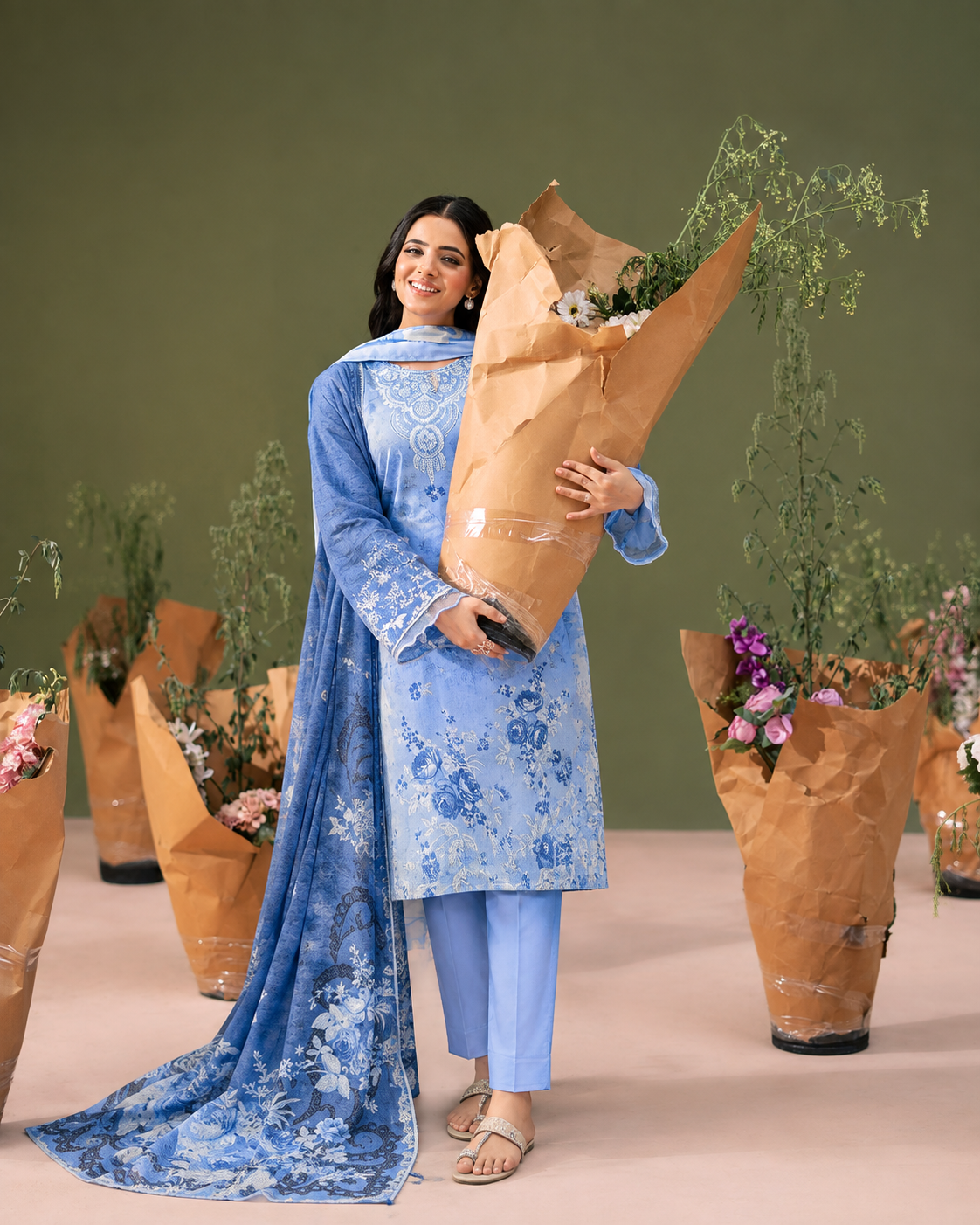 3-Piece Printed Embroidered Karandi Suit