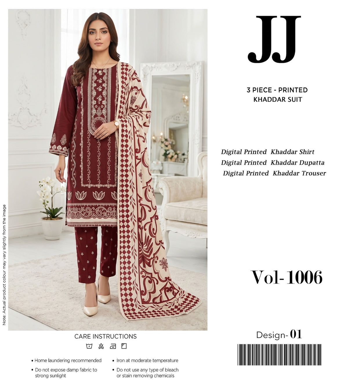 JJ – 3 Piece Printed Khaddar Suit | Vol-1006